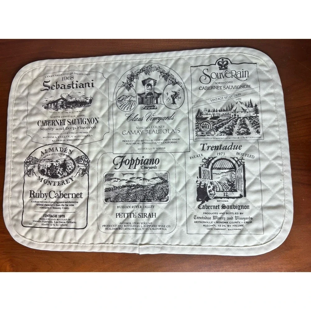 Vintage 1970's California Napa Wine Label‎ Quilted Placemats & Napkins Lot of 8